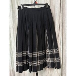Pendleton Petite Black Plaid Pleated Wool Midi Skirt Size 8 P650-241 USA Made